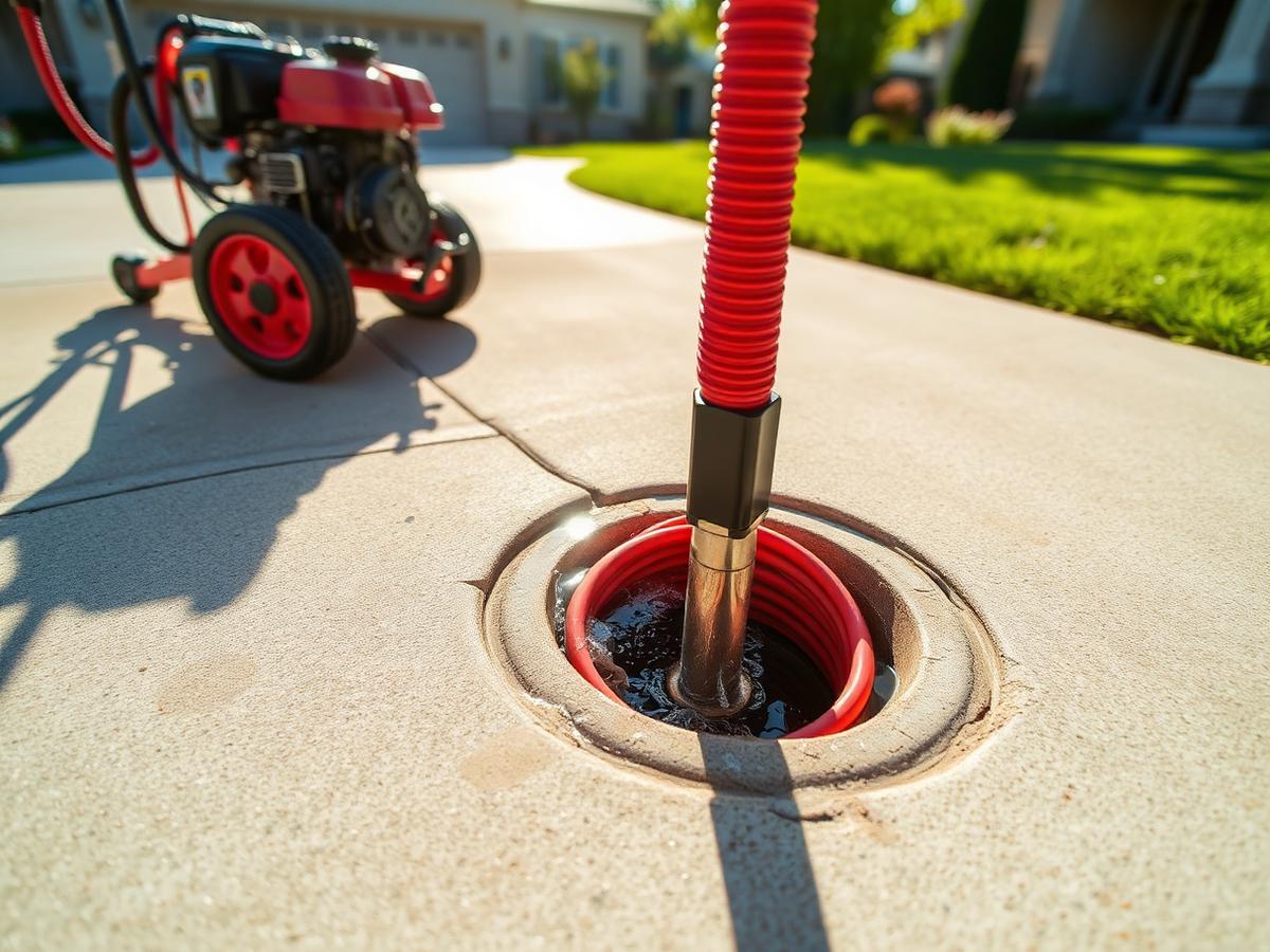Drain cleaning machine feeding a cable into an outdoor cleanout