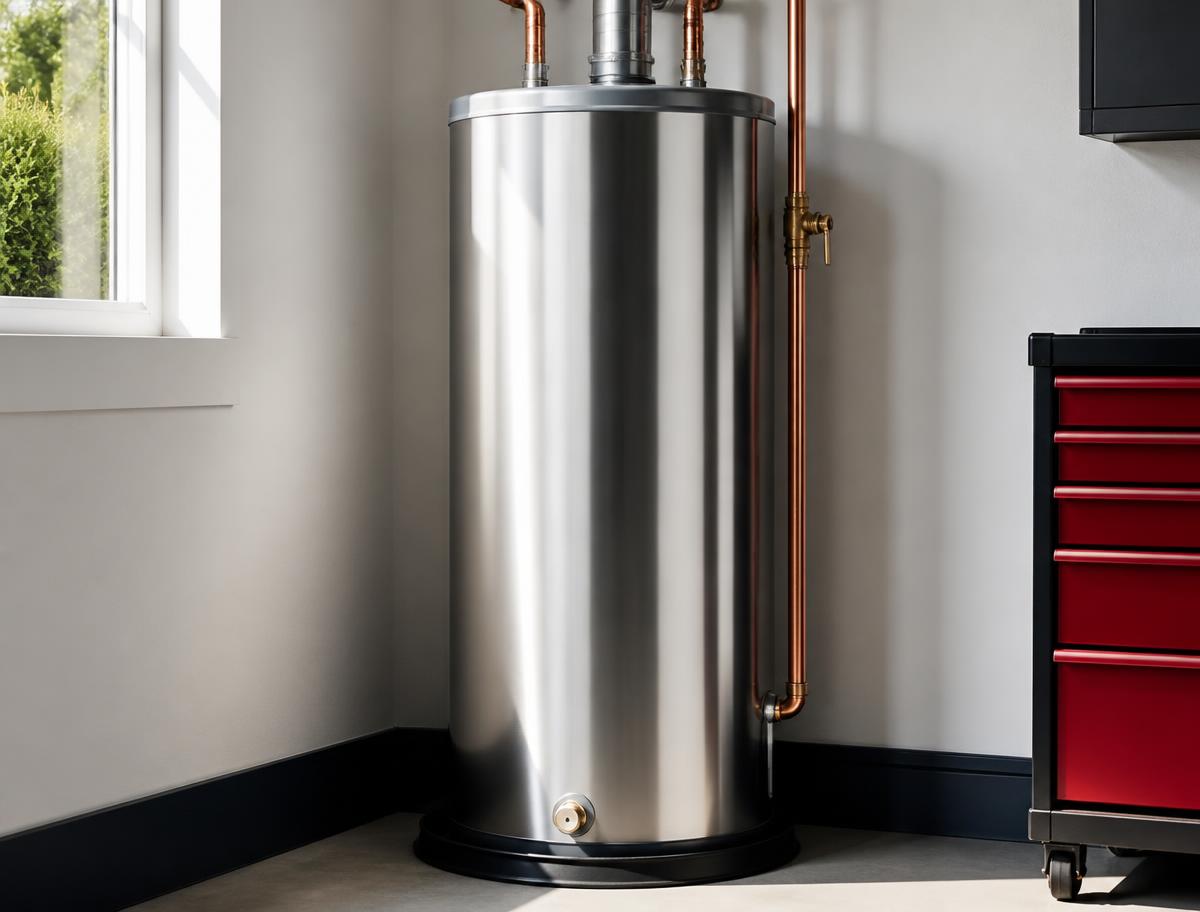 Newly installed residential water heater with copper supply lines